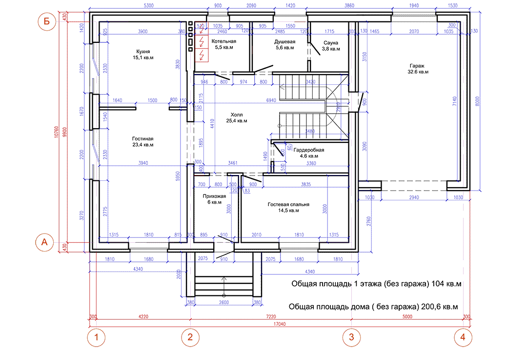 План дома из газосиликатных блоков облицованный керамическим кирпичом Флеш Графит Антик и белый рустик 1 этаж