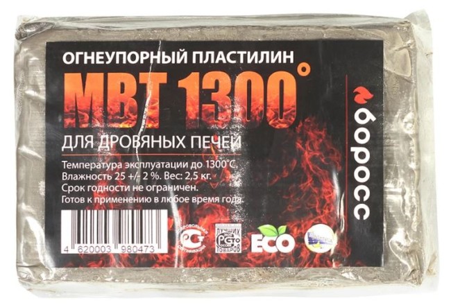 Боровичский завод Пластилин огнеупорный БоРосс МВТ 1300 серый 2,5 кг